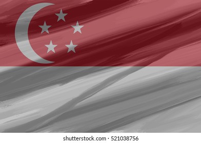 Singapore painted / drawn vector flag. Dramatic, unusual look. Vector file contains flag and texture layers