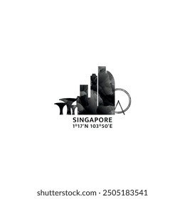 Singapore panorama, vector badge, skyline logo and icon. State city horizon logotype with landmarks and building silhouettes. Isolated foggy abstract gradient graphic