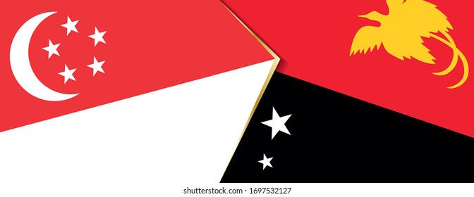 Singapore and Papua New Guinea flags, two vector flags symbol of relationship or confrontation.