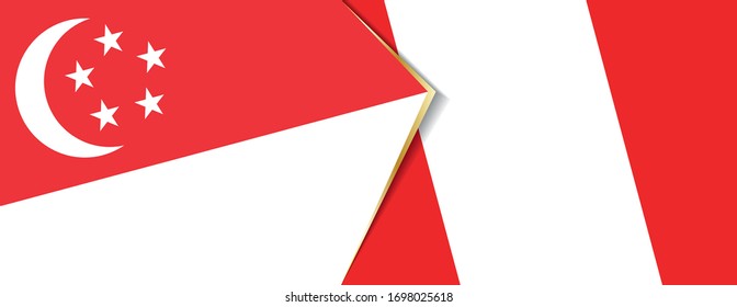 Singapore and Peru flags, two vector flags symbol of relationship or confrontation.