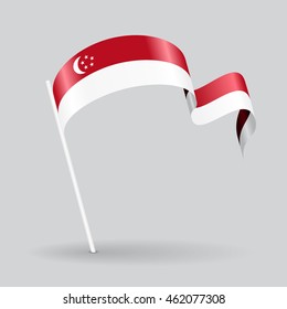 Singapore Pin Icon Wavy Flag. Vector Illustration.