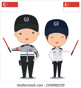 Singapore police officer cartoon vector