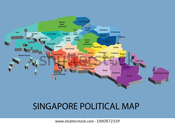 Singapore political isometric\
map divide by state colorful outline simplicity style. Vector\
illustration.