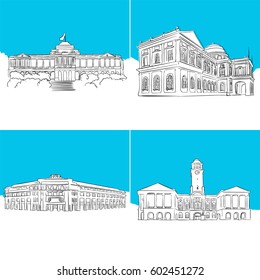 Singapore Public Landmark Vector Sketches, hand-drawn outline Illustration