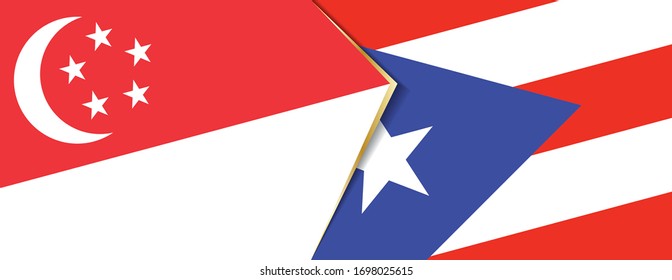 Singapore and Puerto Rico flags, two vector flags symbol of relationship or confrontation.