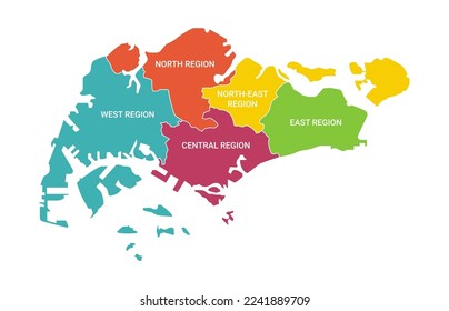 Singapore Region or Administrative Map with Border Colorful Vector Illustration