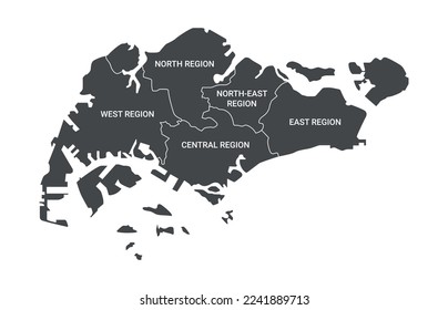 Singapore Region or Administrative Map with Border Vector Illustration