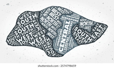 Singapore regions word clouds. Country shape on textured background. Singapore design in typographic style. Elegant vector illustration.