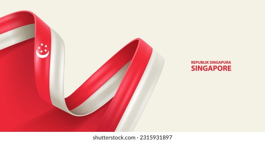 Singapore ribbon flag, bent waving ribbon in colors of the Singapore national flag. National flag background.