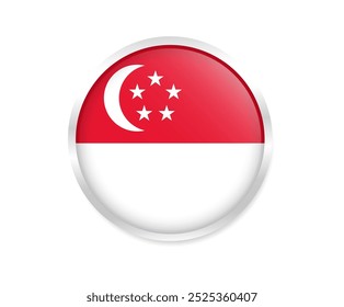 Ícone da bandeira redonda de Singapura. Círculo redondo bandeira nacional de singapura. ilustração vetorial