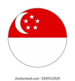 Icono de Vector de la bandera redonda de Singapur aislado, Botón de la bandera de Singapur