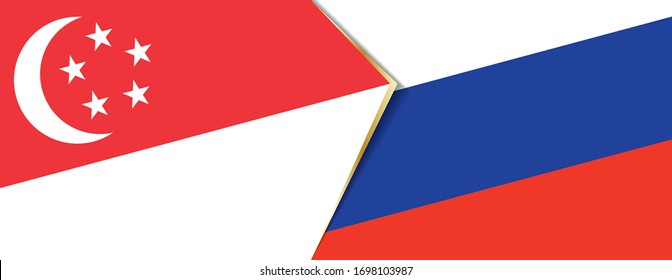 Singapore and Russia flags, two vector flags symbol of relationship or confrontation.