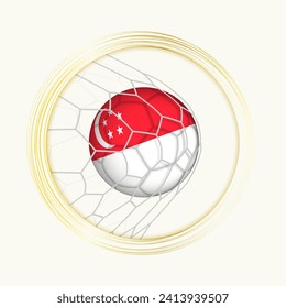 Singapore scoring goal, abstract football symbol with illustration of Singapore ball in soccer net. Vector sport illustration.