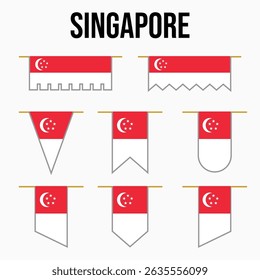 singapore set of country flags with their own distinctive colors and symbols, symbolizing pride, medieval and royal theme style, war, conflict, warriors, both vertical and horizontal. Singaporeans