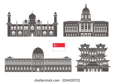 Singapore set. Isolated Singapore architecture on white background.  EPS 10. Vector illustration