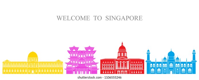 Singapore set. Isolated Singapore architecture on white background