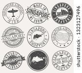 Singapore Set of Stamps. Travel Stamp. Made In Product. Design Seals Old Style Insignia.