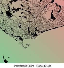 Singapore (SGP) - Urban vector megacity map with parks, rail and roads, highways, minimalist town plan design poster, city center, downtown, transit network, gradient blueprint