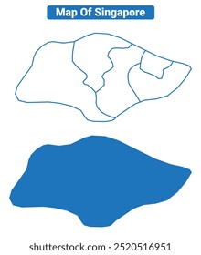 Singapore simple vector map and outline style illustration set