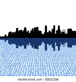 Singapore skyline with binary code foreground illustration