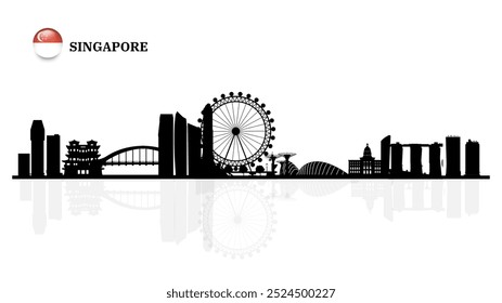 Singapur Skyline, Singapur Stadtbild, Singapur Wolkenkratzer Gebäude schöne Schnee fallen Vektor Silhouette. Vektorgrafik