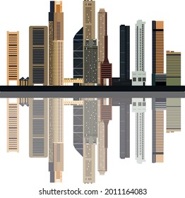 singapore skyline in color and all buildings are editable