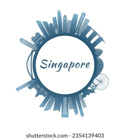 Singapore skyline with colorful buildings. Circular style. Stock vector illustration.