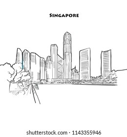 Singapore skyline drawing. Hand-drawn vector sketch of singapores finance district.