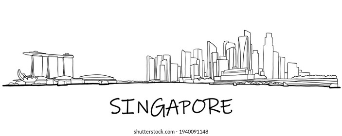 Singapore skyline freehand drawing sketch on white background. Vector illustration.