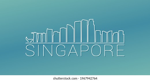 Singapore Skyline Linear Design. Flat City Illustration Minimal Clip Art. Background Gradient Travel Vector Icon.