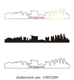 Singapore skyline linear style with rainbow in editable vector file