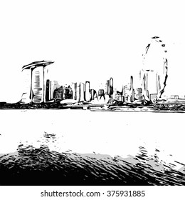 Singapore skyline at marina bay - vector illustration