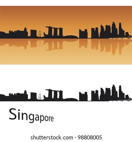 Singapore skyline in orange background in editable vector file