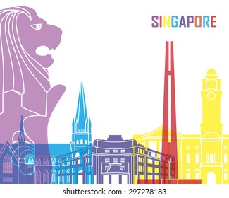 Singapore skyline pop in editable vector file