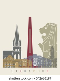 Singapore skyline poster in editable vector file