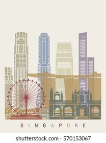 Singapore skyline poster in editable vector file