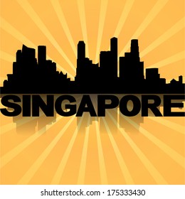 Singapore skyline reflected with sunburst illustration 