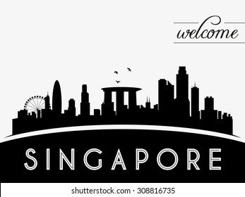 Singapore skyline silhouette black and white design, vector illustration