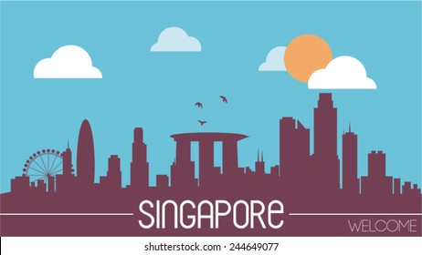 Singapore skyline silhouette flat design vector illustration