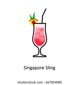 Singapore Sling cocktail icon in flat style. Vector illustration