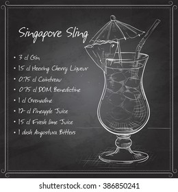 The Singapore Sling cocktail on black board