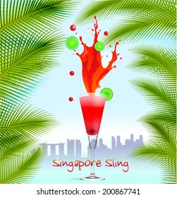 Singapore Sling vector  background with palm trees