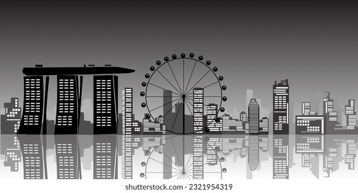 Singapore Smart cityscape. Intelligent building automation night futuristic business concept. Web online blue color future technology. Urban banner sky silhouette background .vector illustration