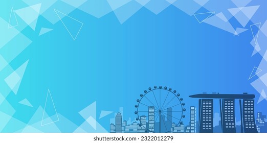 Singapore Smart cityscape. Intelligent building automation night futuristic business concept. Web online blue color future technology. Urban banner sky silhouette background .vector illustration