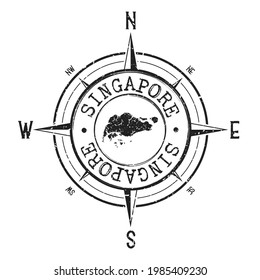 Singapore Stamp Map Compass Adventure. Illustration Travel Country Symbol. Seal Expedition Wind Rose Icon.
