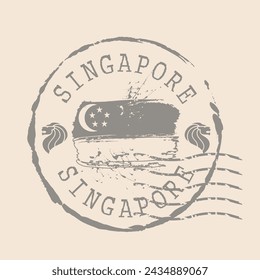 In: Singapore Stamp Postal. In: Flag of Singapore Rubber Seal.  Design Retro Travel. Siegel Singapur Grunge für Ihr Design, App, UI. EPS10.