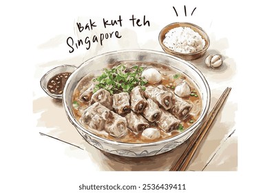 estilo de singapura bak kut a sopa estilo de aquarela chinesa