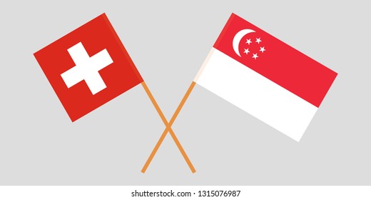 Singapore and Switzerland. The Singaporean and Swiss flags. Official colors. Correct proportion. Vector illustration