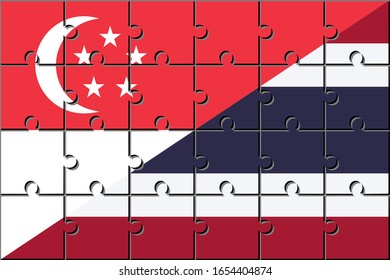 singapore and thailand flags are made from jigsaw pieces.
