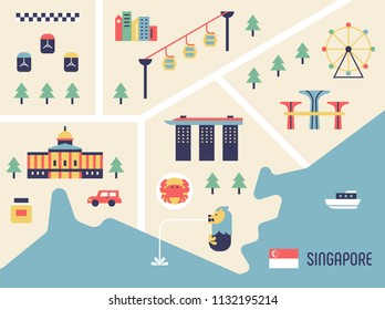 Singapore Tourist Map Landmark Icons Flat Stock Vector (Royalty Free ...